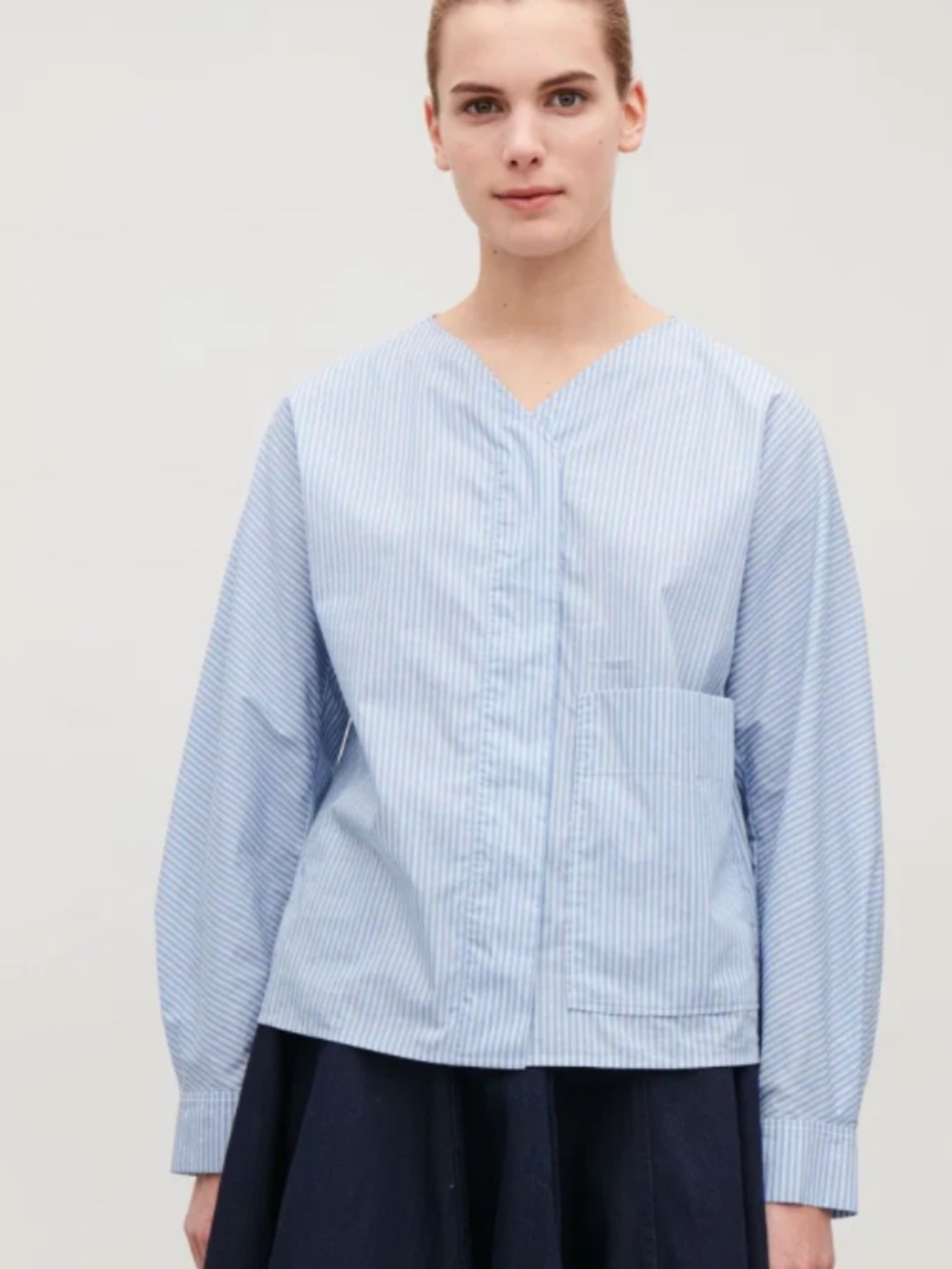 COS Blue And White Cotton Poplin Cargo Pocket Shirt 12